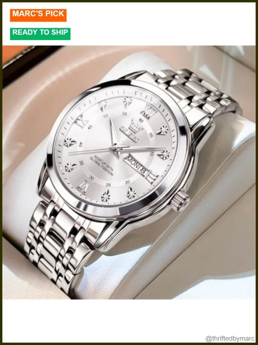 Business Diamond Easy Read Mens Wristwatch - Analog Luxury Stainless Steel